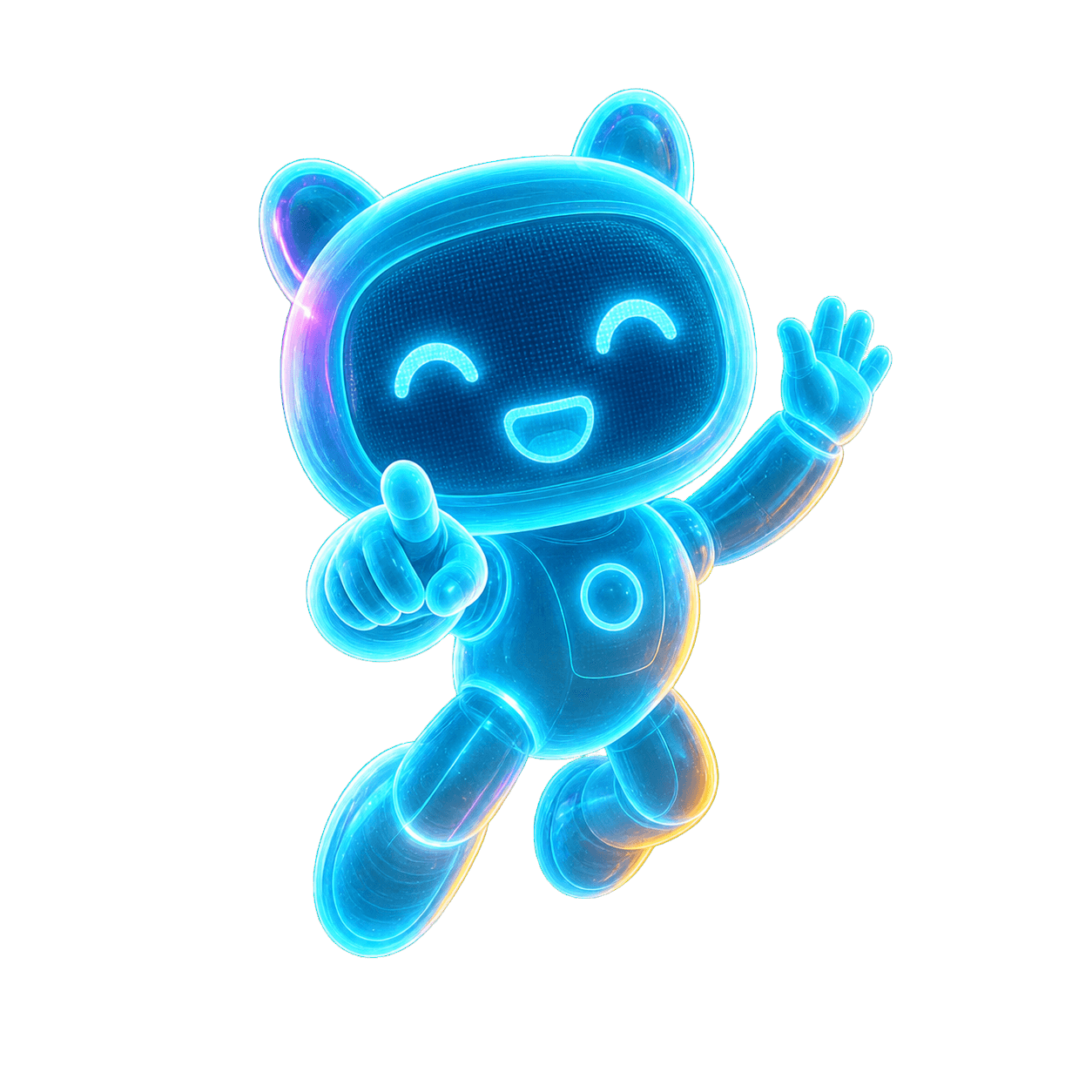 HoloMate mascot flying and pointing